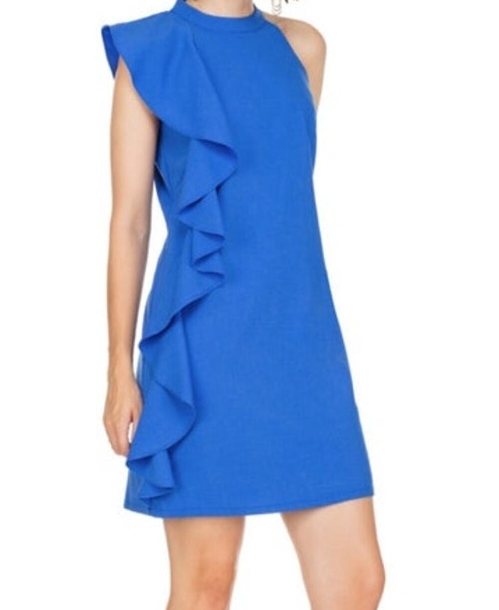 Jade Melody Tam Side Ruffle Halter Dress - Royal Blue - EUC - S